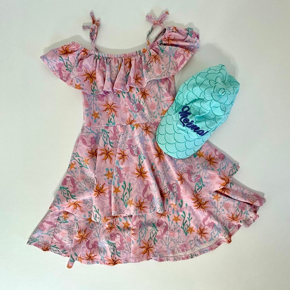 Disney Little Mermaid Dress Colleen Atwood Large Girls Hat Tiered Coral Flower